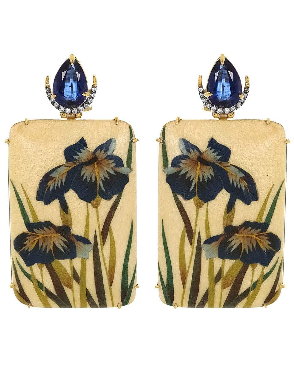 SILVIA FURMANOVICH-Kyanite and Marquetry Flower Earrings-YELLOW GOLD