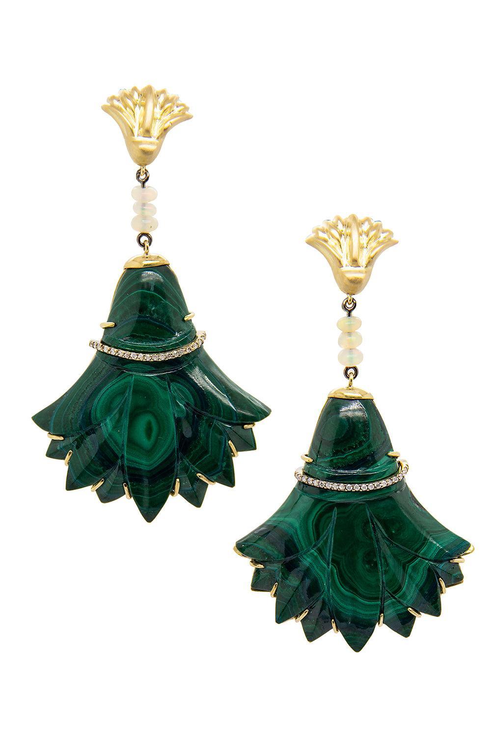 Malachite Lotus Flower Earrings-YELLOW GOLD-JEWELRYFINE JEWELEARRING-SILVIA FURMANOVICH