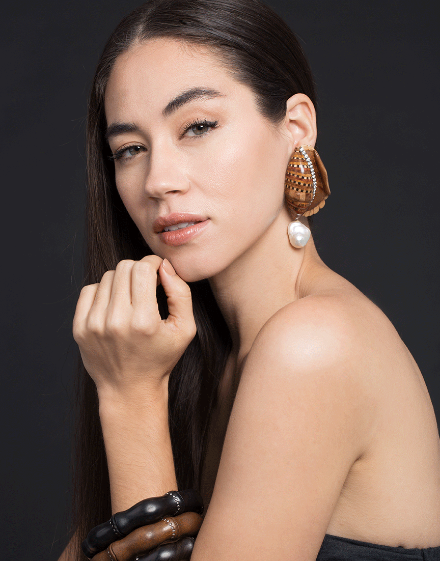 SILVIA FURMANOVICH-Marquerty Brown Shell Earrings-YELLOW GOLD