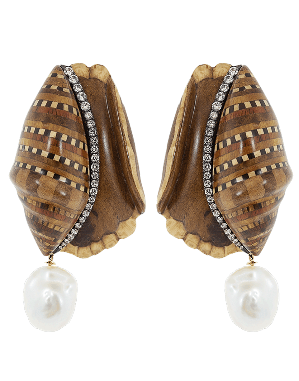 SILVIA FURMANOVICH-Marquerty Brown Shell Earrings-YELLOW GOLD