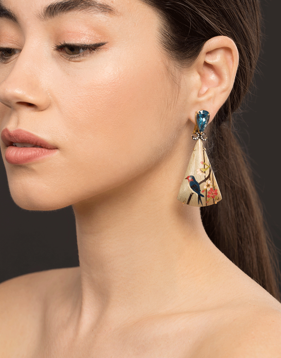 SILVIA FURMANOVICH-Marquetry Bird Triangle Earrings-YELLOW GOLD