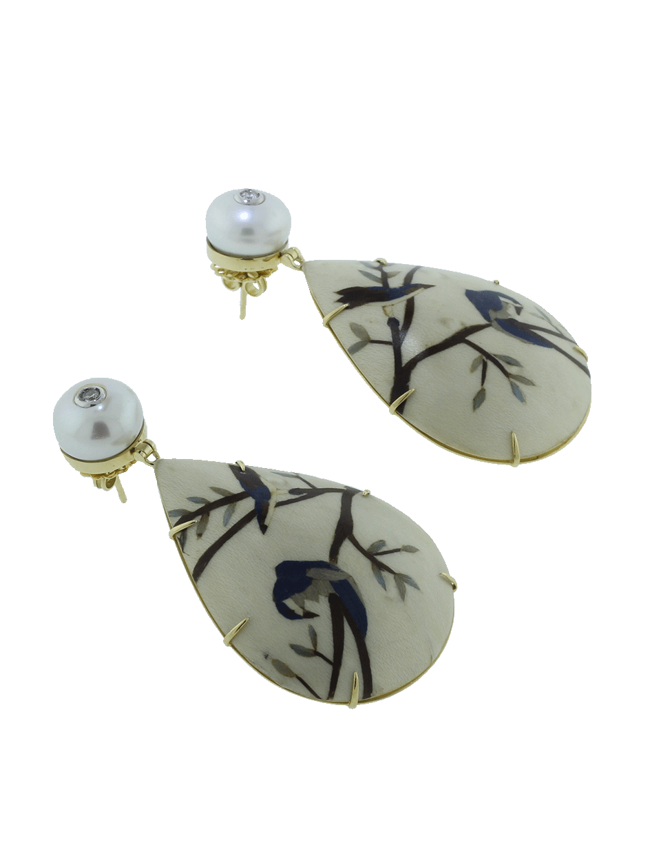 SILVIA FURMANOVICH-Marquetry Blue Bird Earrings-YELLOW GOLD