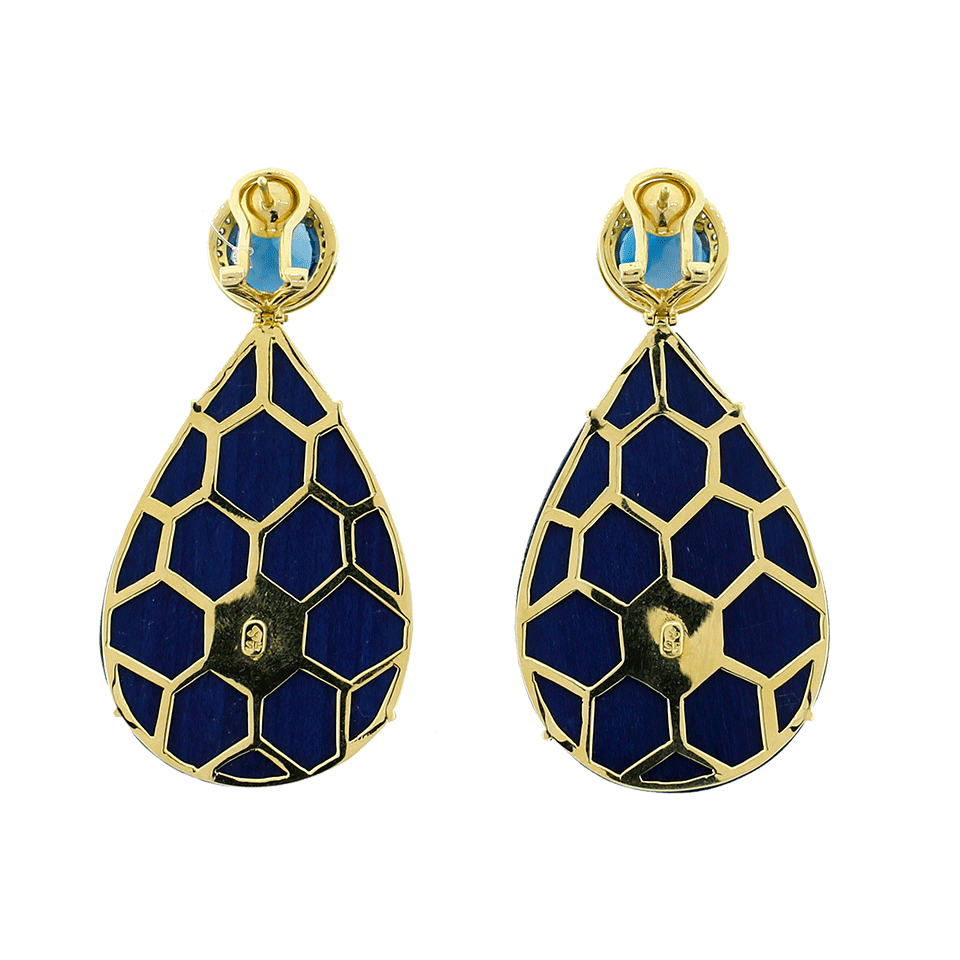 SILVIA FURMANOVICH-Marquetry Blue Floral And Diamond Earrings-YELLOW GOLD
