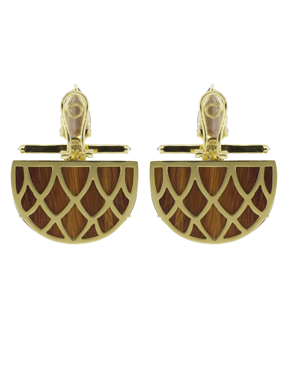 SILVIA FURMANOVICH-Marquetry Brown Demi Lune Earrings-YELLOW GOLD