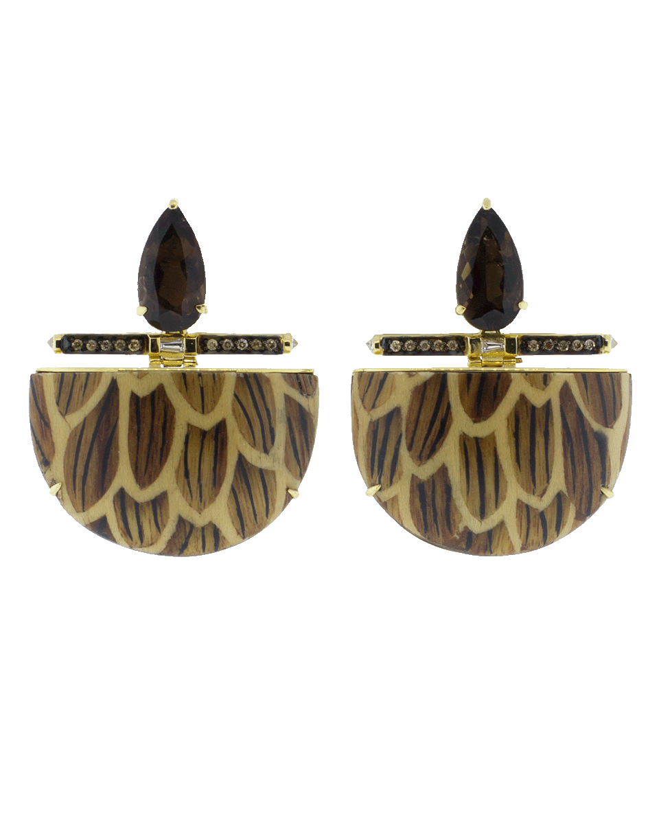 SILVIA FURMANOVICH-Marquetry Brown Demi Lune Earrings-YELLOW GOLD