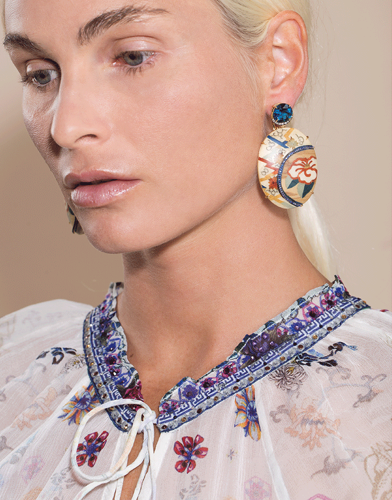 SILVIA FURMANOVICH-Marquetry Camellia Flower Earrings-YELLOW GOLD