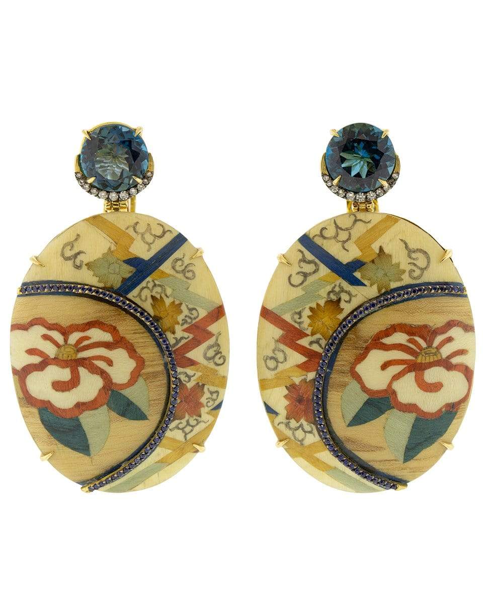 SILVIA FURMANOVICH-Marquetry Camellia Flower Earrings-YELLOW GOLD