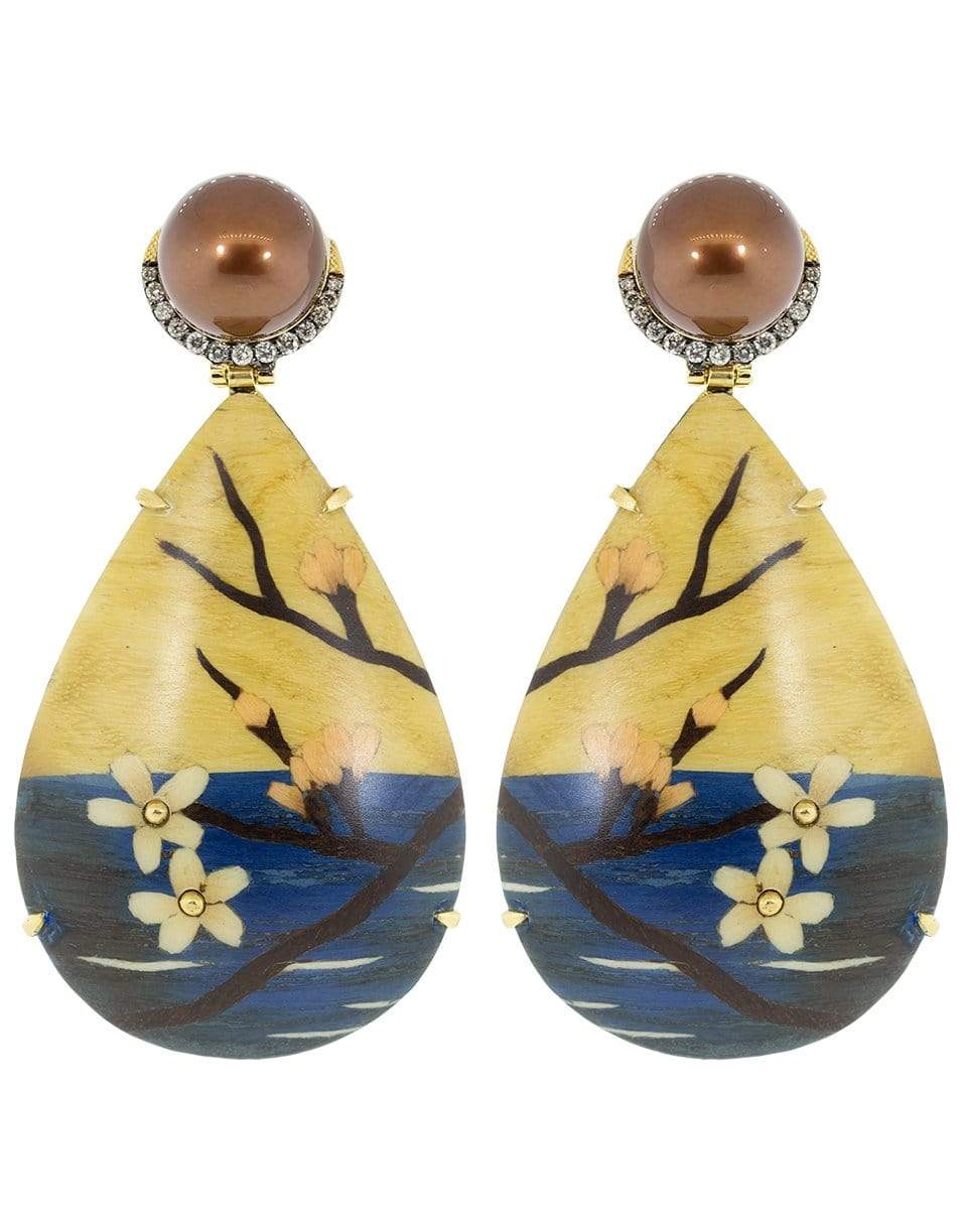 SILVIA FURMANOVICH-Marquetry Cherry Blossom Teardrop Earrings-YELLOW GOLD
