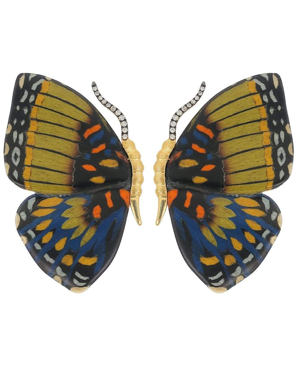 SILVIA FURMANOVICH-Marquetry Green and Blue Butterfly Earrings-YELLOW GOLD