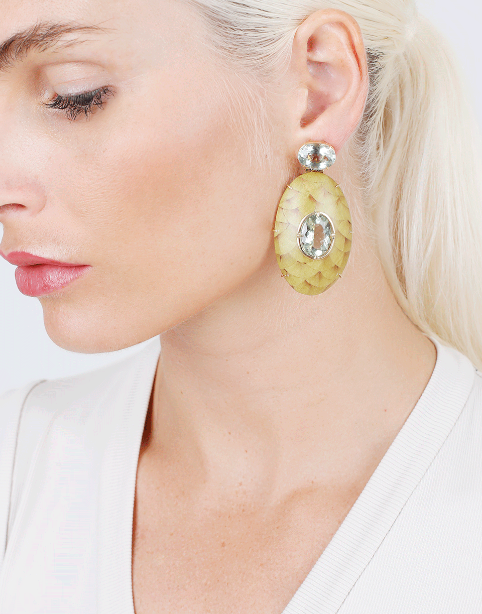 SILVIA FURMANOVICH-Marquetry Green Oval Earrings-YELLOW GOLD