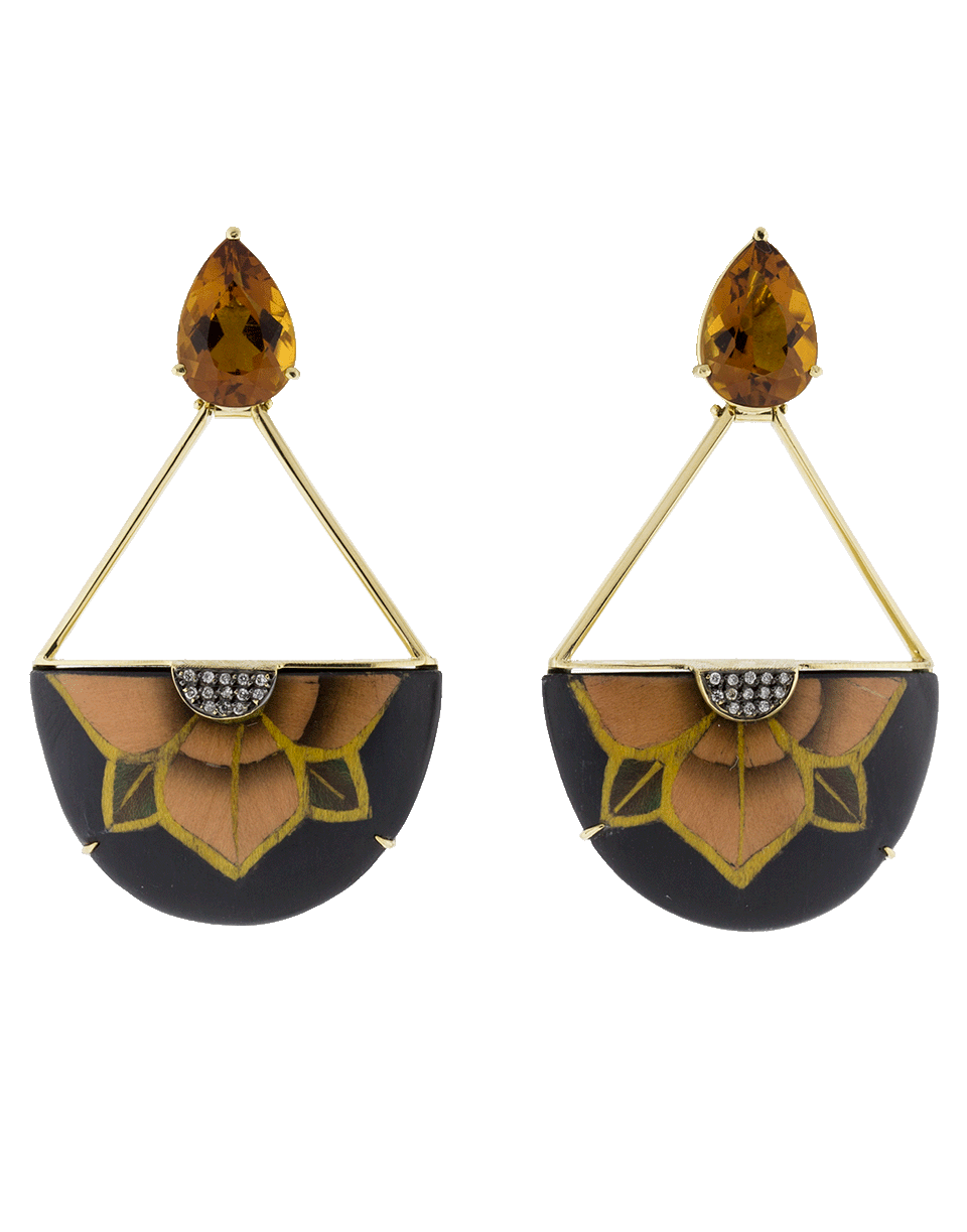 SILVIA FURMANOVICH-Marquetry Half Flower Citrine Earrings-YELLOW GOLD