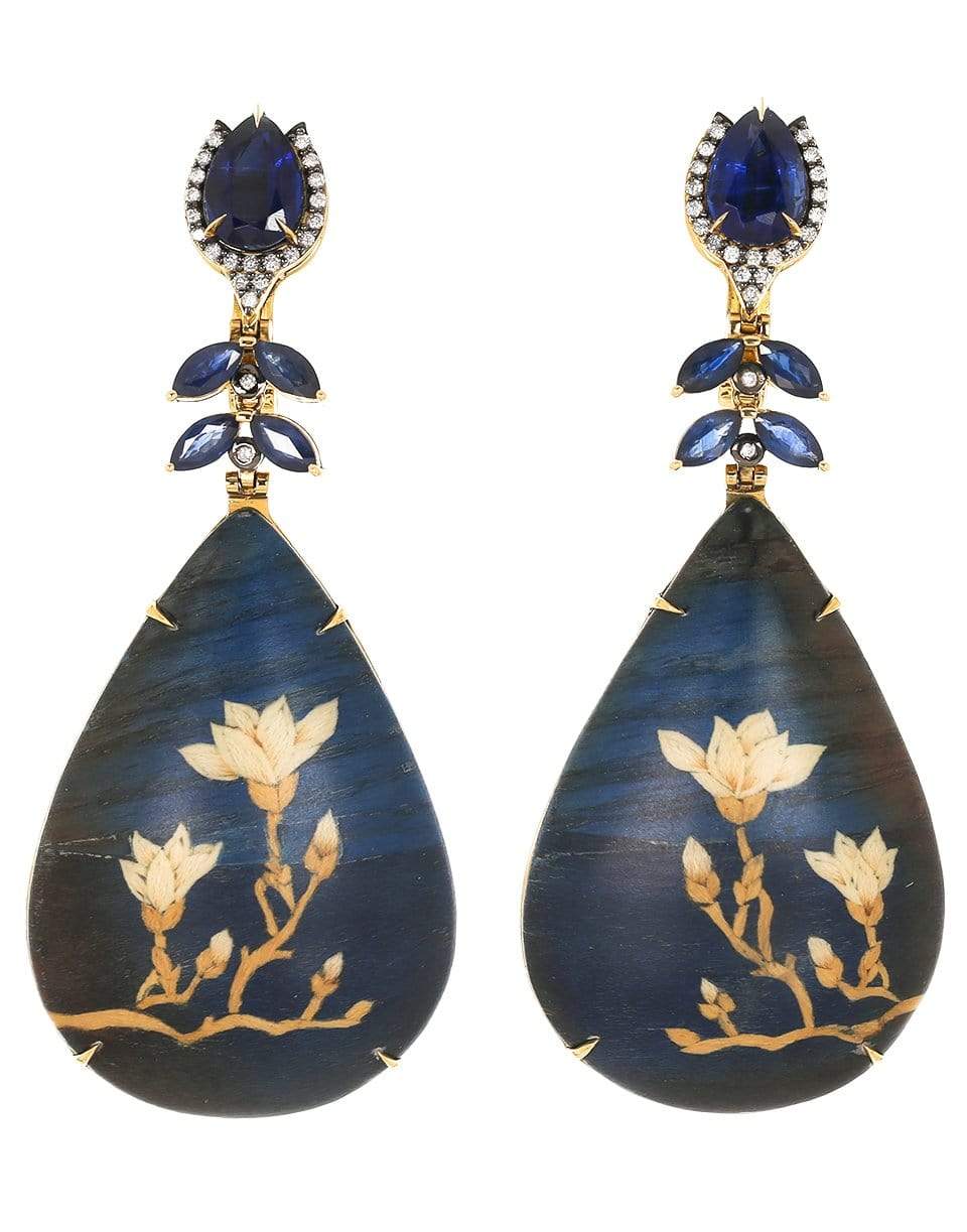SILVIA FURMANOVICH-Marquetry Mangolia Sapphire Earrings-YELLOW GOLD