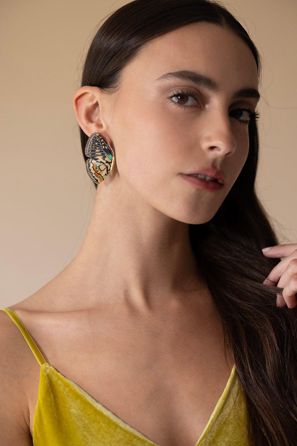 SILVIA FURMANOVICH-Marquetry Neutral Butterfly Earrings-YELLOW GOLD