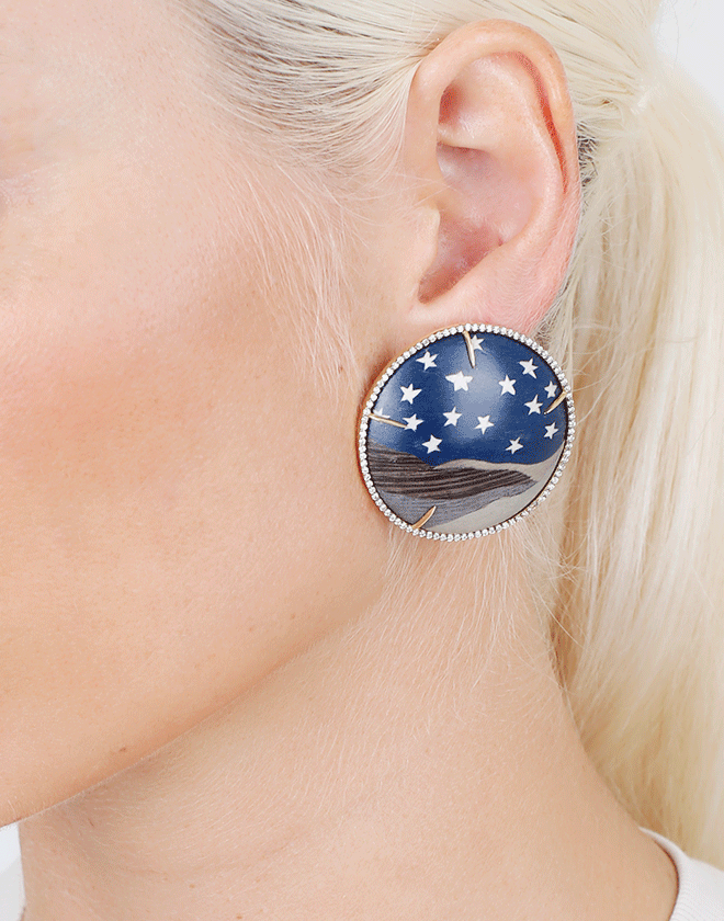 SILVIA FURMANOVICH-Marquetry Night Sky Moon And Star Earrings-YELLOW GOLD