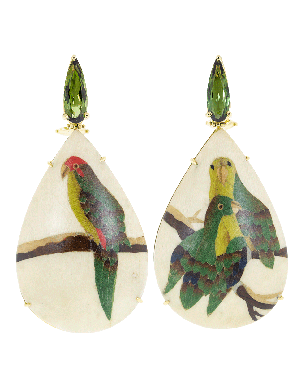 SILVIA FURMANOVICH-Marquetry Parrot Drop Earrings-YELLOW GOLD