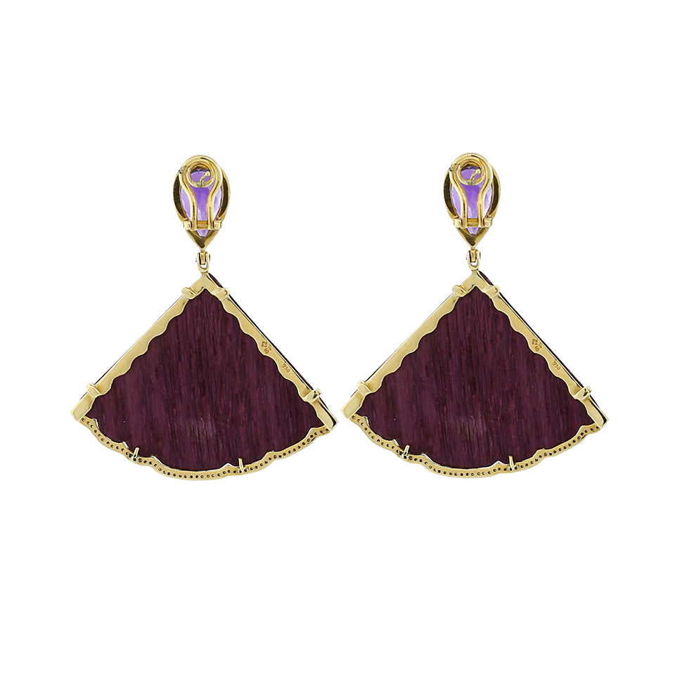 SILVIA FURMANOVICH-Marquetry Purple Fan Earrings-YELLOW GOLD