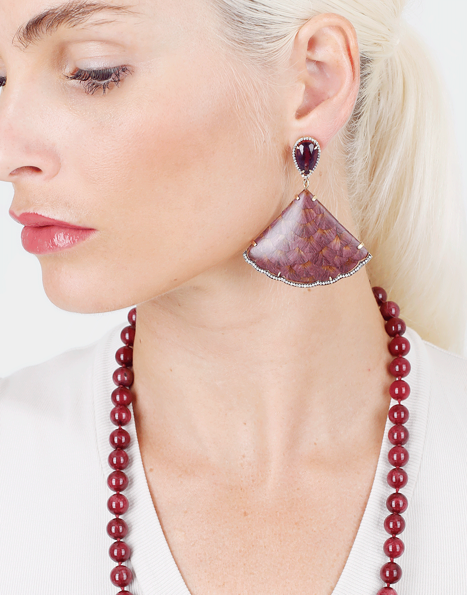 SILVIA FURMANOVICH-Marquetry Purple Fan Earrings-YELLOW GOLD