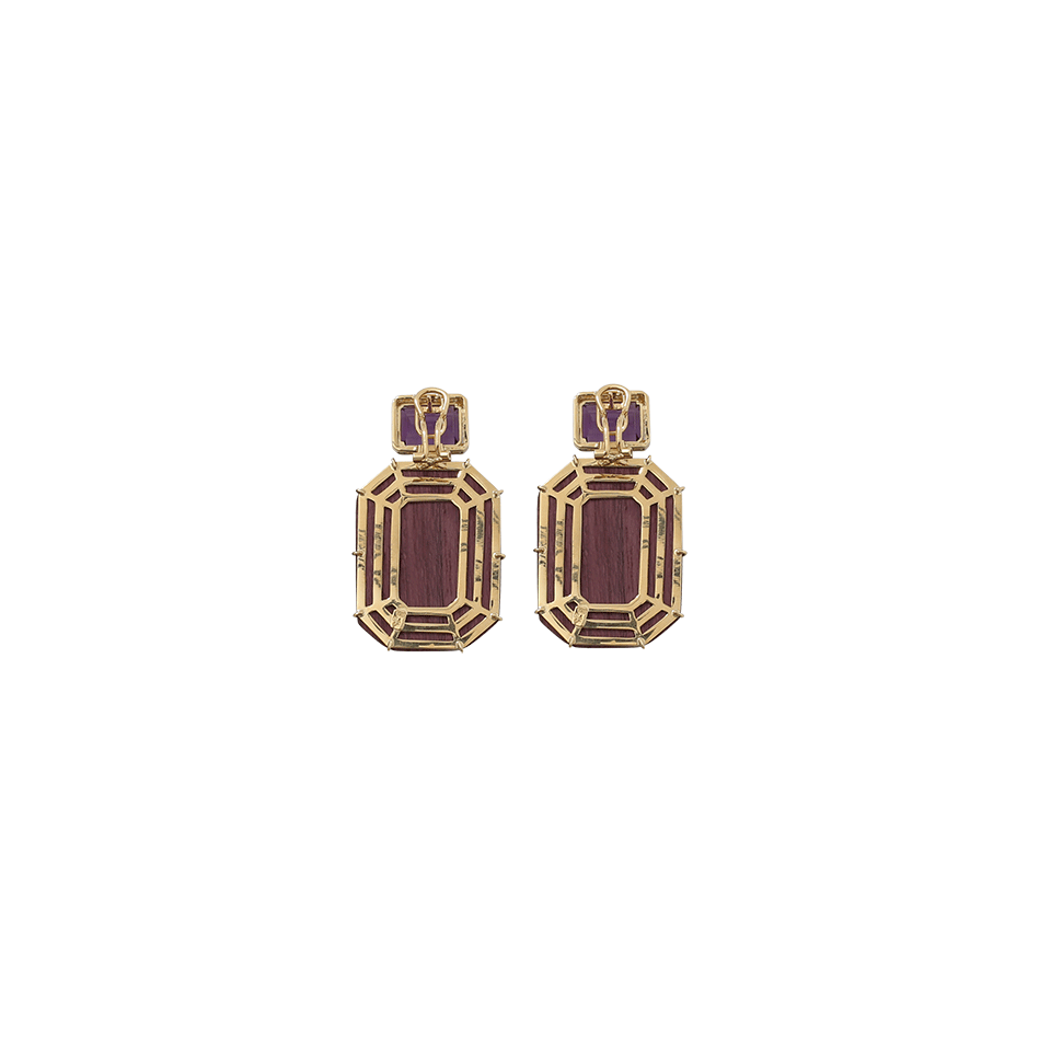 SILVIA FURMANOVICH-Marquetry Purple Geometric Wood Earrings-YELLOW GOLD