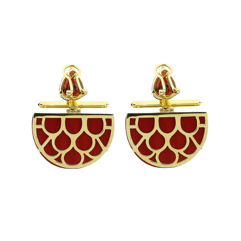 SILVIA FURMANOVICH-Marquetry Red Demi Lune Earrings-YELLOW GOLD