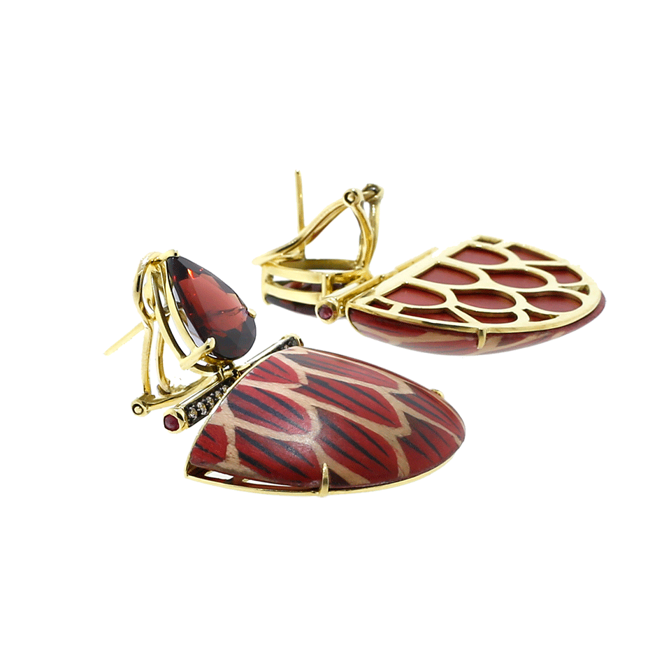 SILVIA FURMANOVICH-Marquetry Red Demi Lune Earrings-YELLOW GOLD