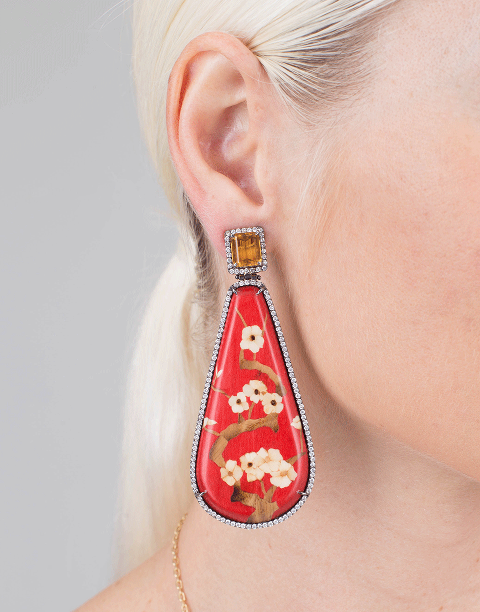 SILVIA FURMANOVICH-Marquetry Red Floral Earrings-YELLOW GOLD