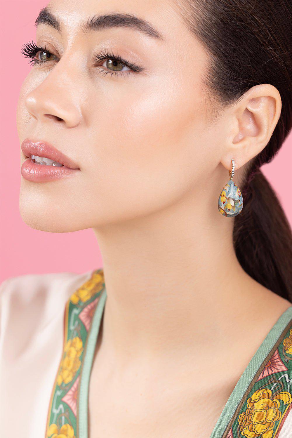 SILVIA FURMANOVICH-Mini Marquetry Diamond Drop Earrings-YELLOW GOLD
