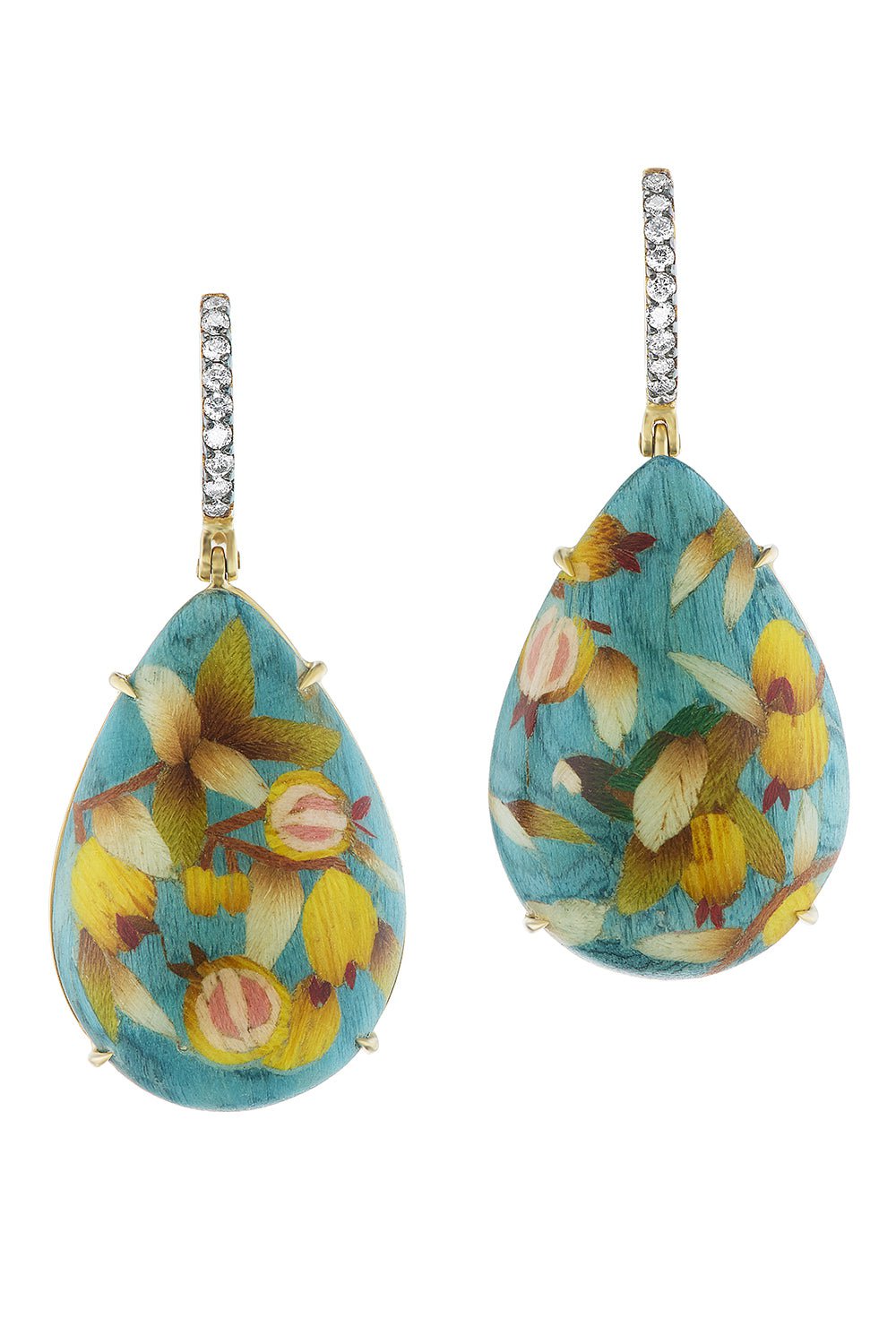 SILVIA FURMANOVICH-Mini Marquetry Diamond Drop Earrings-YELLOW GOLD