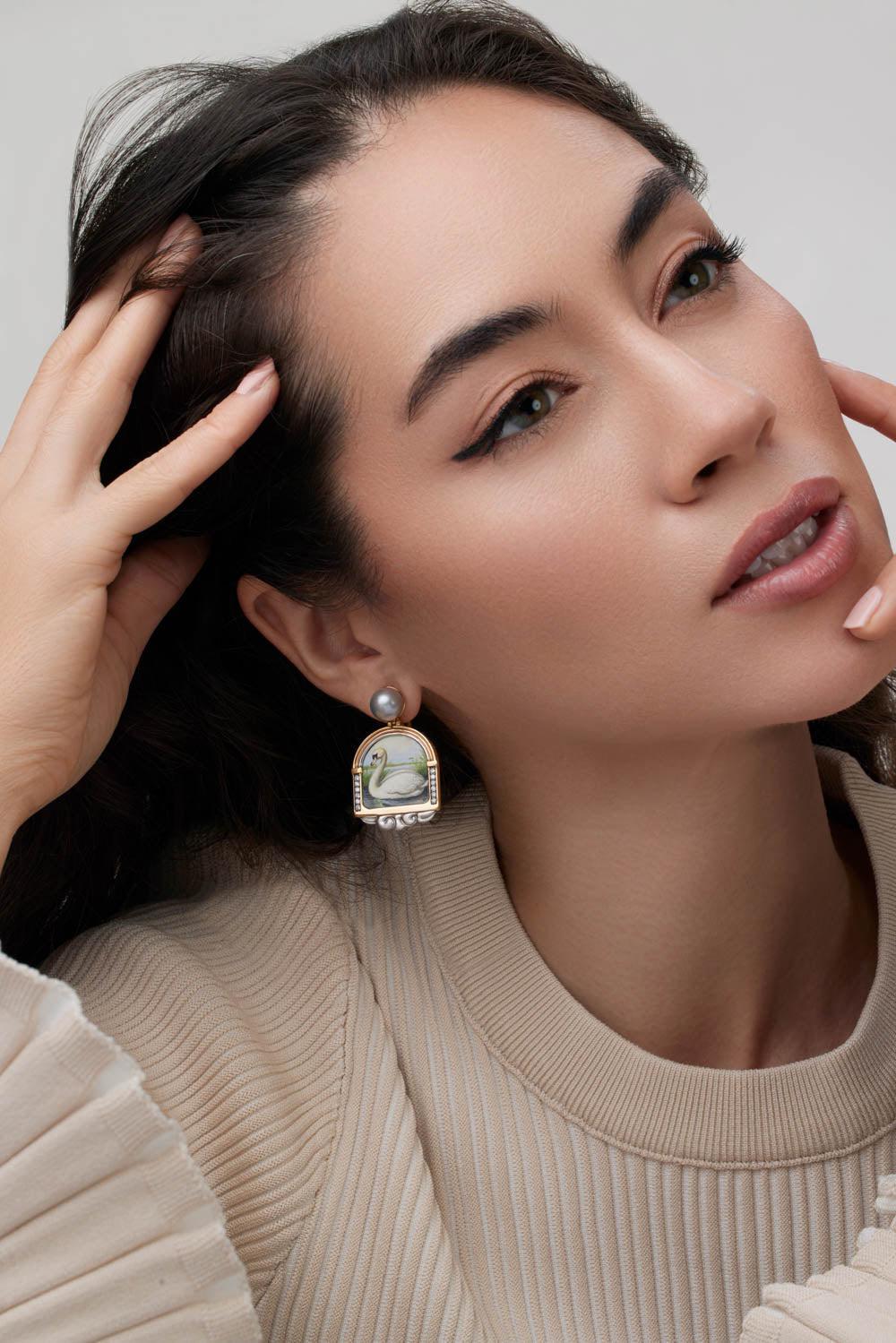 Miniature White Swan Pearl Earrings-YELLOW GOLD-JEWELRYFINE JEWELEARRING-SILVIA FURMANOVICH