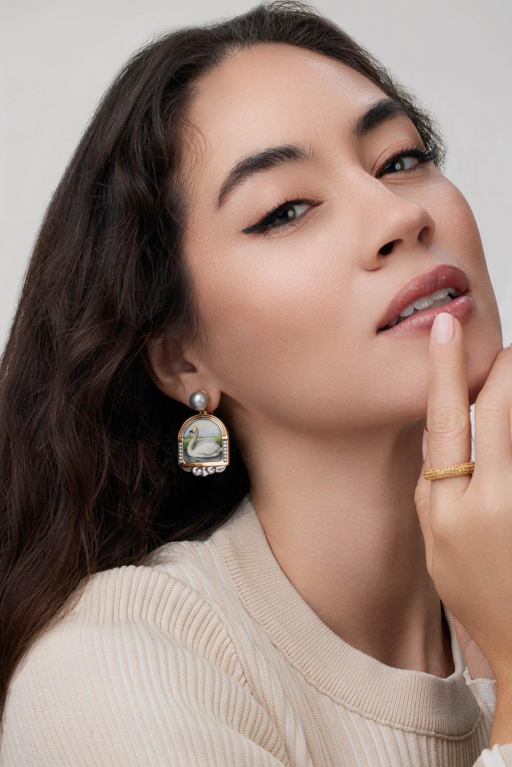 Miniature White Swan Pearl Earrings-YELLOW GOLD-JEWELRYFINE JEWELEARRING-SILVIA FURMANOVICH