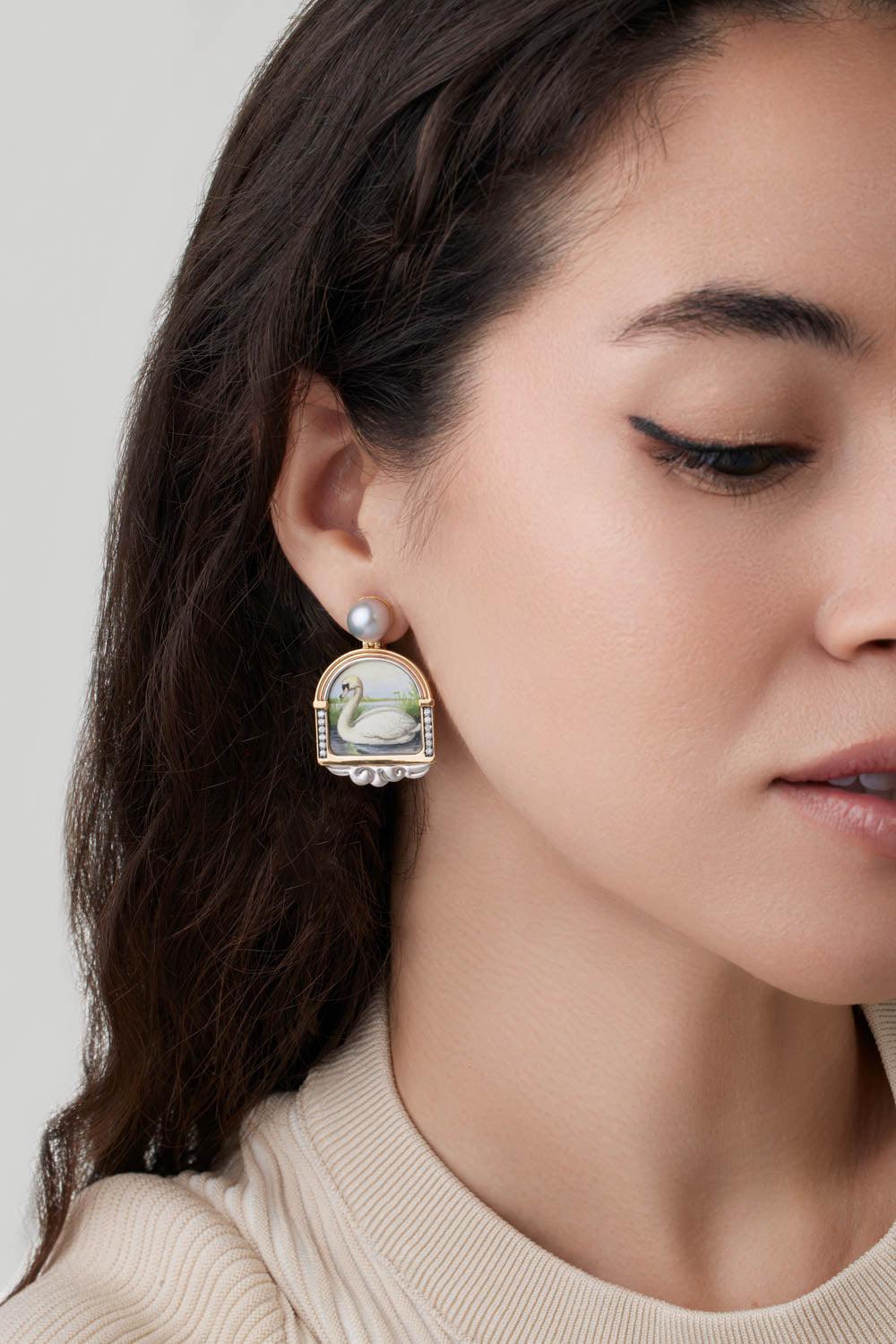 Miniature White Swan Pearl Earrings-YELLOW GOLD-JEWELRYFINE JEWELEARRING-SILVIA FURMANOVICH