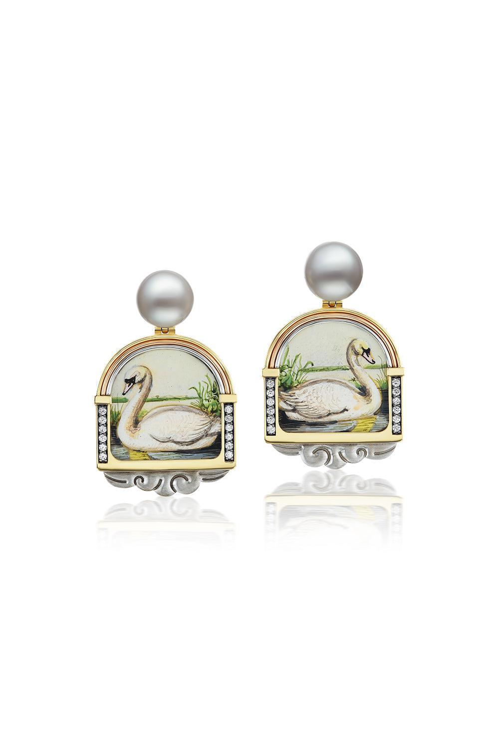 Miniature White Swan Pearl Earrings-YELLOW GOLD-JEWELRYFINE JEWELEARRING-SILVIA FURMANOVICH