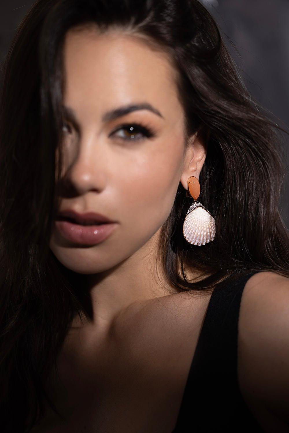SILVIA FURMANOVICH-Orange Moonstone Shell Earrings-YELLOW GOLD