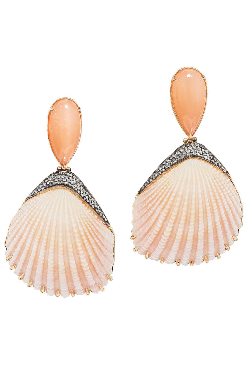 SILVIA FURMANOVICH-Orange Moonstone Shell Earrings-YELLOW GOLD