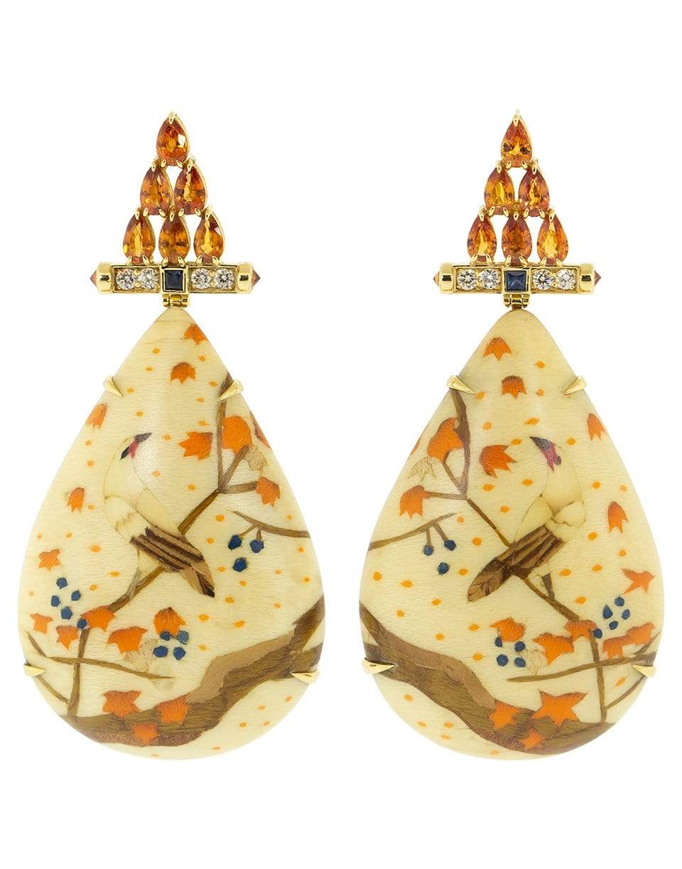 SILVIA FURMANOVICH-Orange Sapphire Marquetry Bird Earrings-YELLOW GOLD