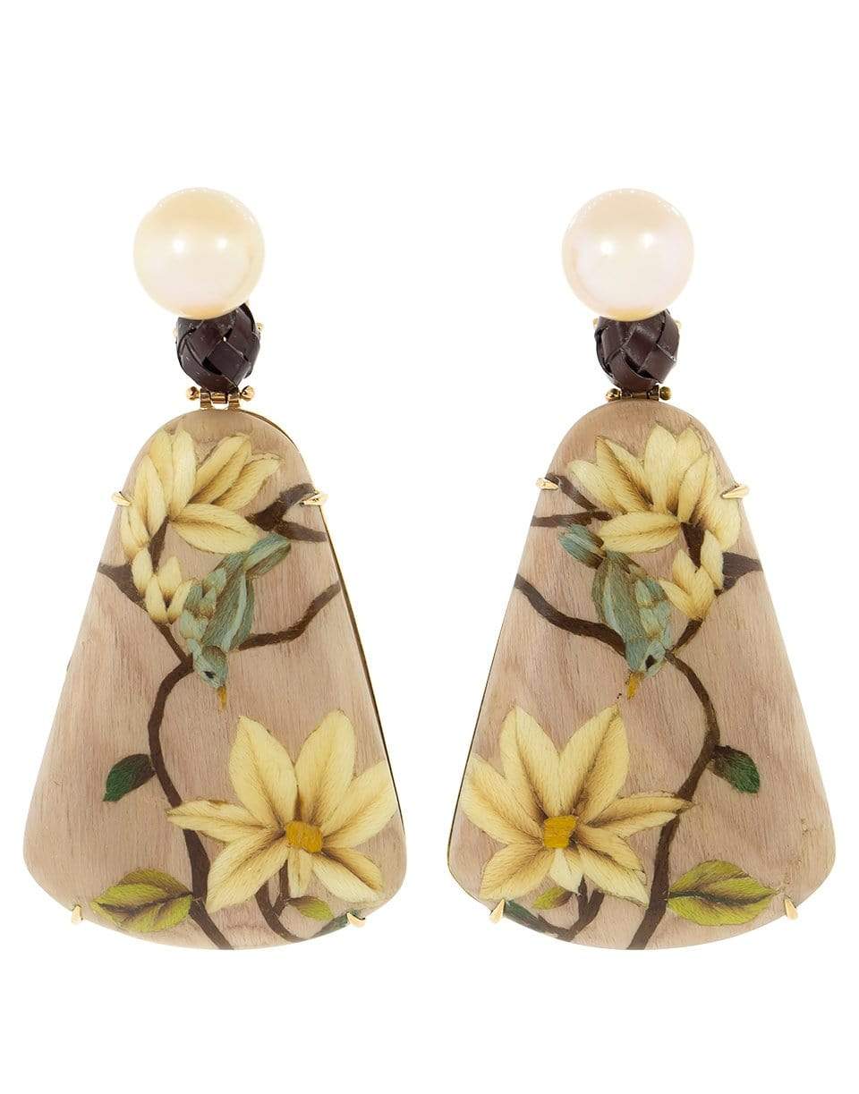 SILVIA FURMANOVICH-Pink Pearl Bamboo Marquetry Earrings-YELLOW GOLD