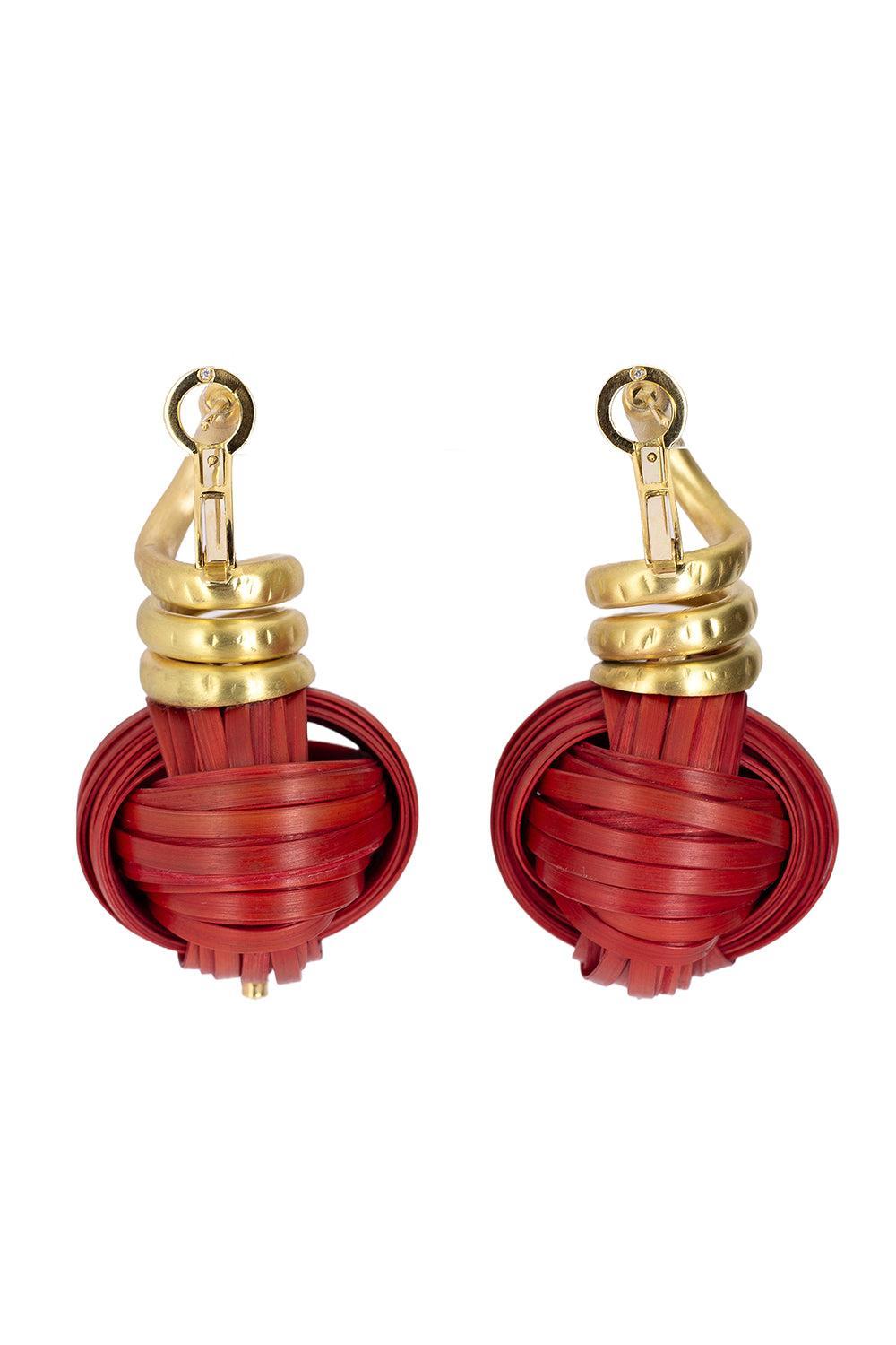 Red Bamboo Sphere Earrings-YELLOW GOLD-JEWELRYFINE JEWELEARRING-SILVIA FURMANOVICH