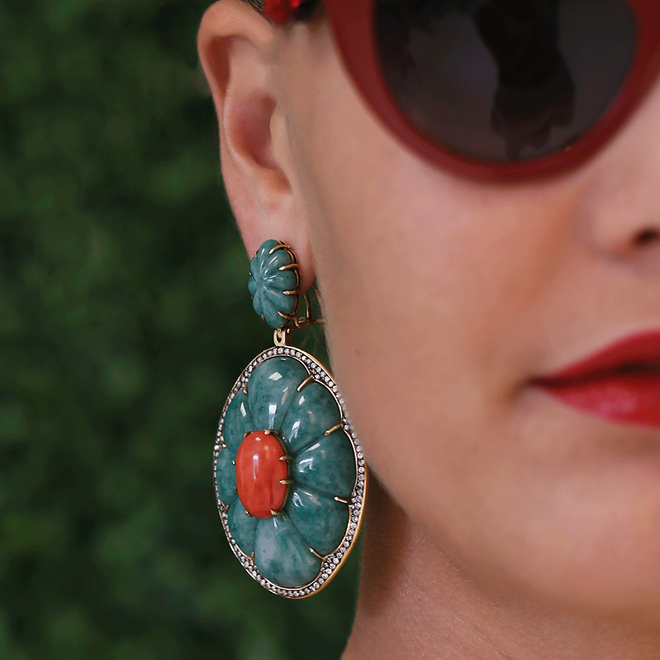 SILVIA FURMANOVICH-Red Coral And Green Dumortierite Earrings-YELLOW GOLD