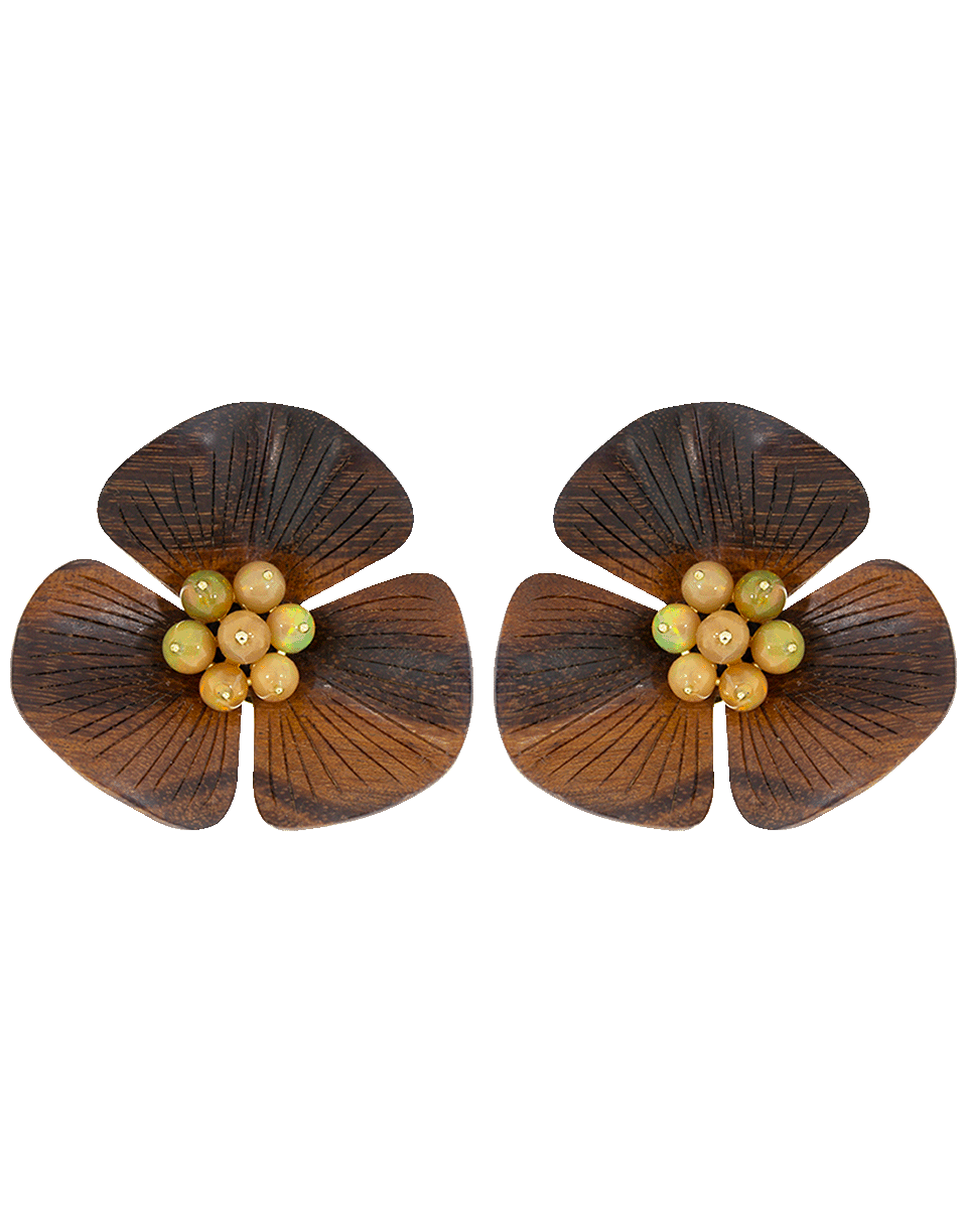 SILVIA FURMANOVICH-Sculptural Botanical Carved Wood Flower Earrings-YELLOW GOLD