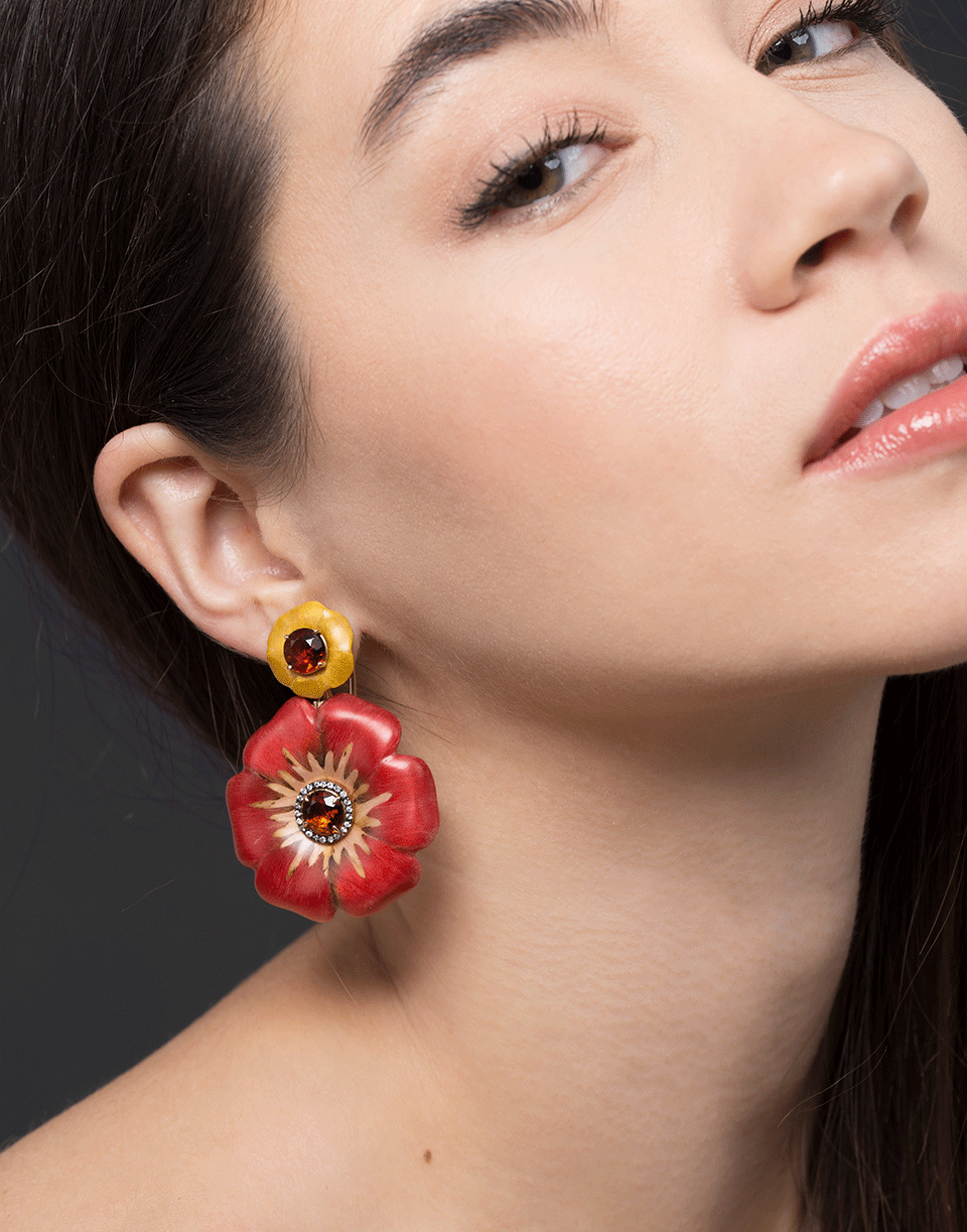 SILVIA FURMANOVICH-Sculptural Botanical Marquetry Flower Earrings-YELLOW GOLD
