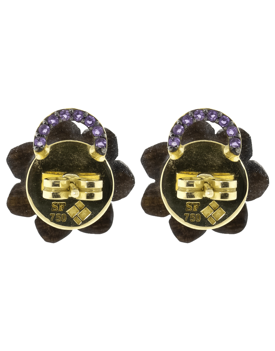 SILVIA FURMANOVICH-Sculptural Botanical Marquetry Flower Stud Earrings-YELLOW GOLD