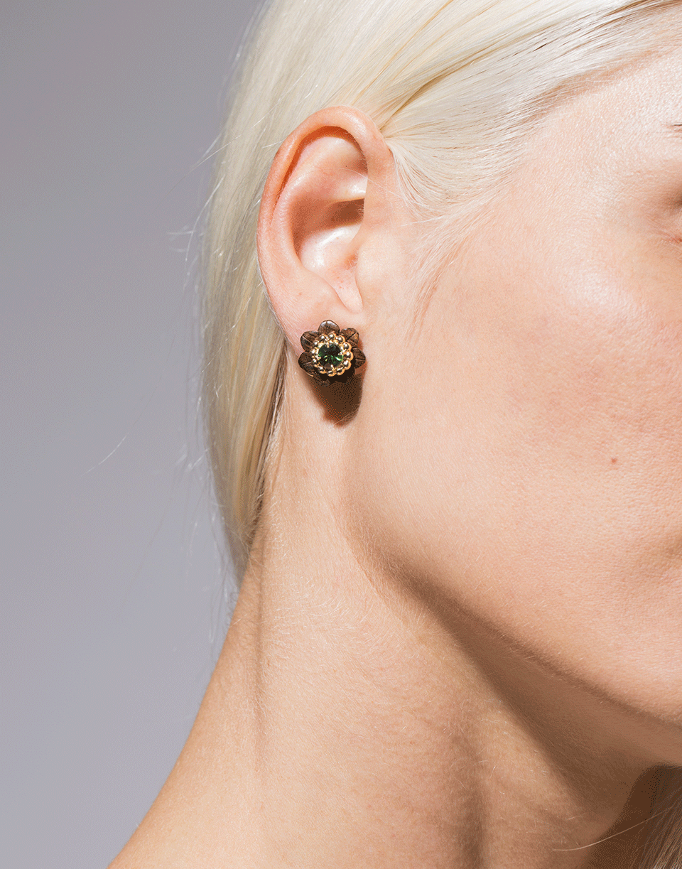 SILVIA FURMANOVICH-Sculptural Botanical Marquetry Flower Stud Earrings-YELLOW GOLD