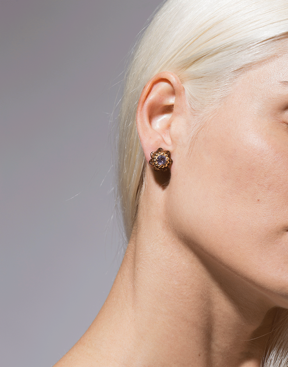 SILVIA FURMANOVICH-Sculptural Botanical Marquetry Flower Stud Earrings-YELLOW GOLD