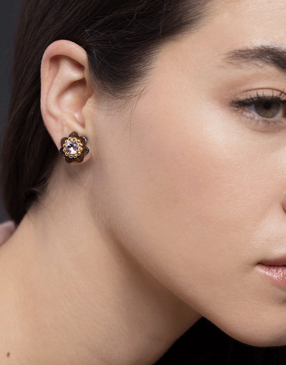 SILVIA FURMANOVICH-Sculptural Botanical Marquetry Flower Stud Earrings-YELLOW GOLD