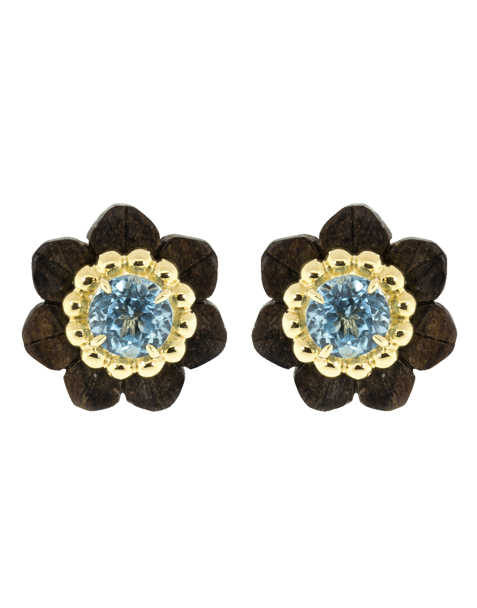 SILVIA FURMANOVICH-Sculptural Botanical Marquetry Flower Stud Earrings-YELLOW GOLD