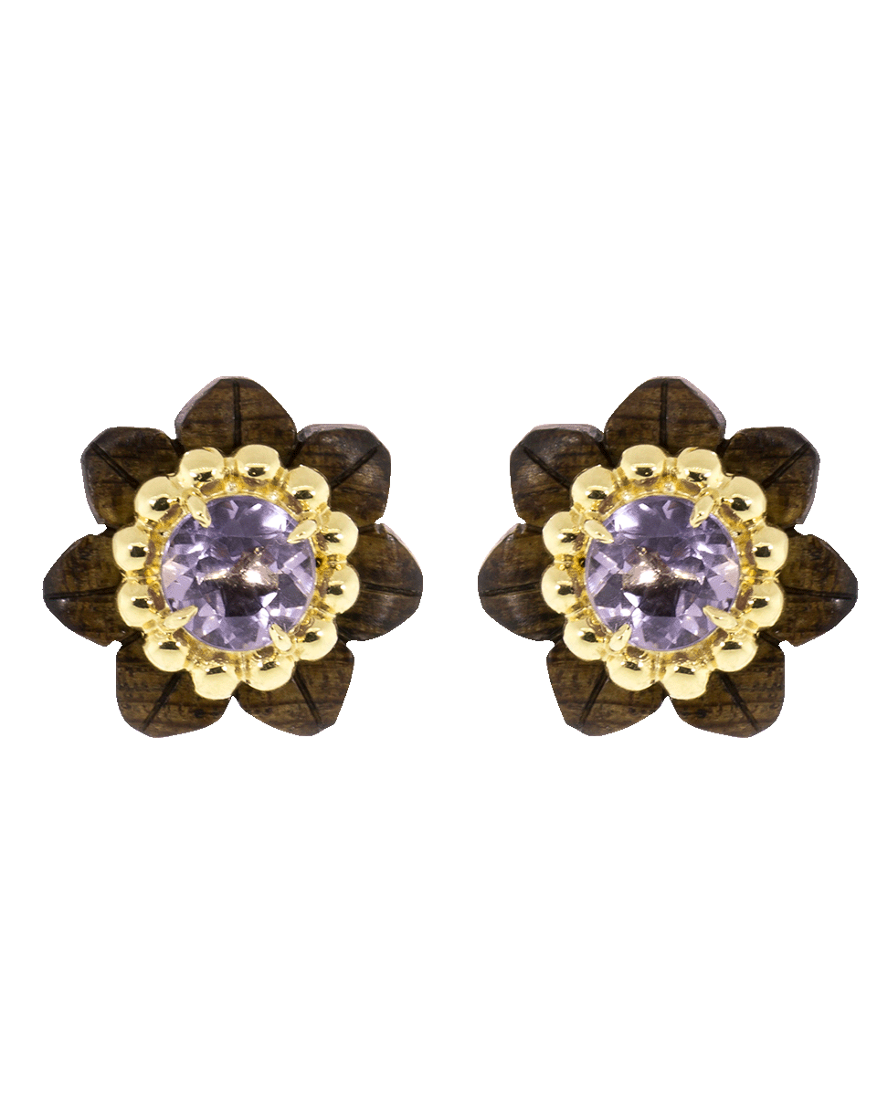 SILVIA FURMANOVICH-Sculptural Botanical Marquetry Flower Stud Earrings-YELLOW GOLD