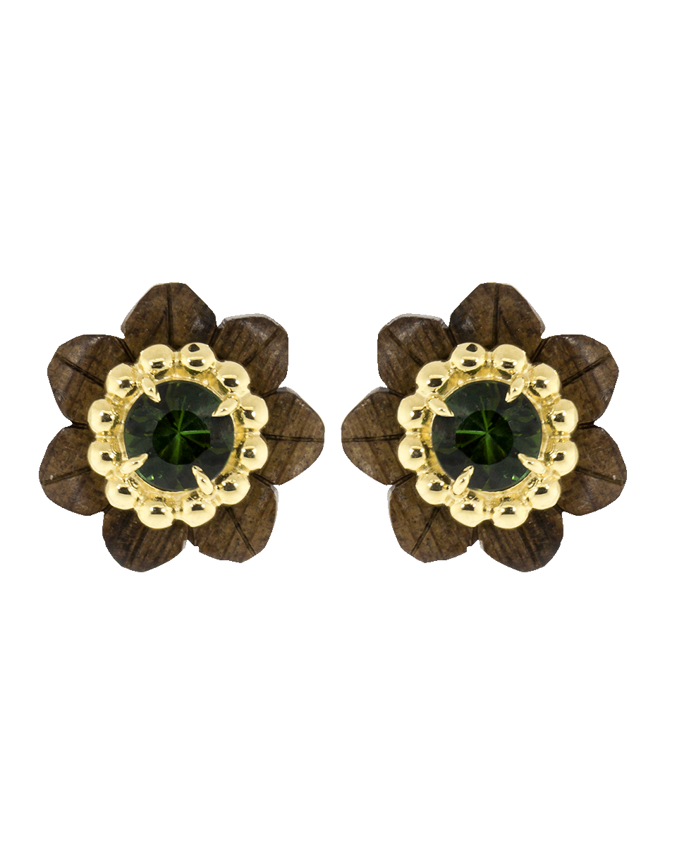 SILVIA FURMANOVICH-Sculptural Botanical Marquetry Flower Stud Earrings-YELLOW GOLD