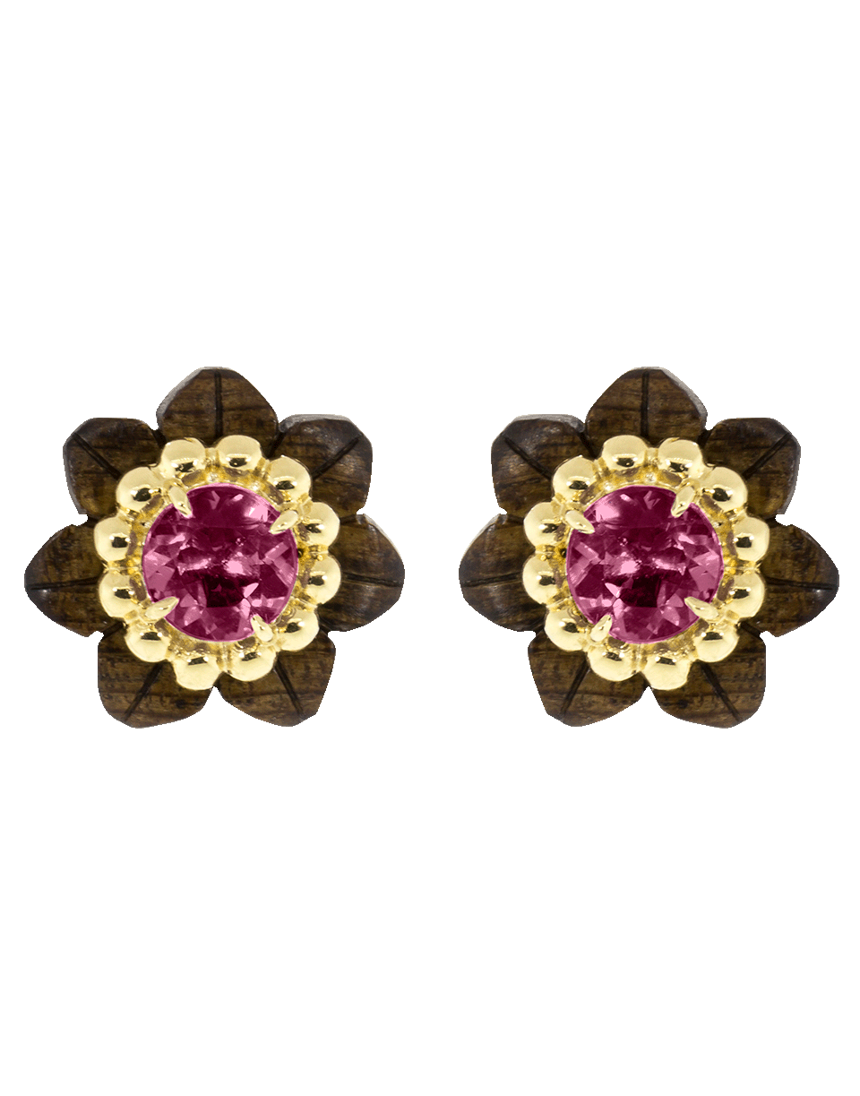 SILVIA FURMANOVICH-Sculptural Botanical Marquetry Flower Stud Earrings-YELLOW GOLD