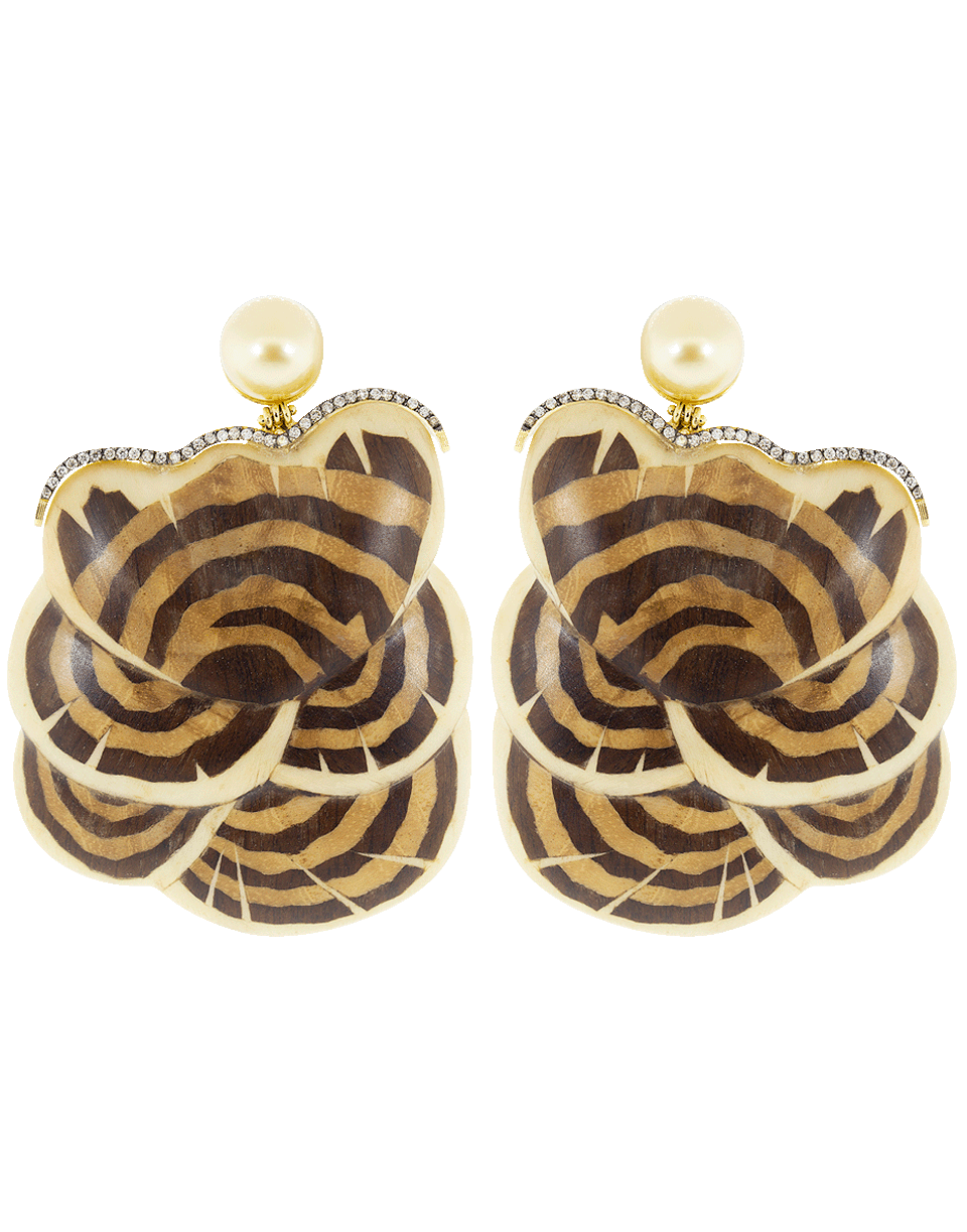 SILVIA FURMANOVICH-Sculptural Botanical Marquetry Neutral Mushroom Earrings-YELLOW GOLD