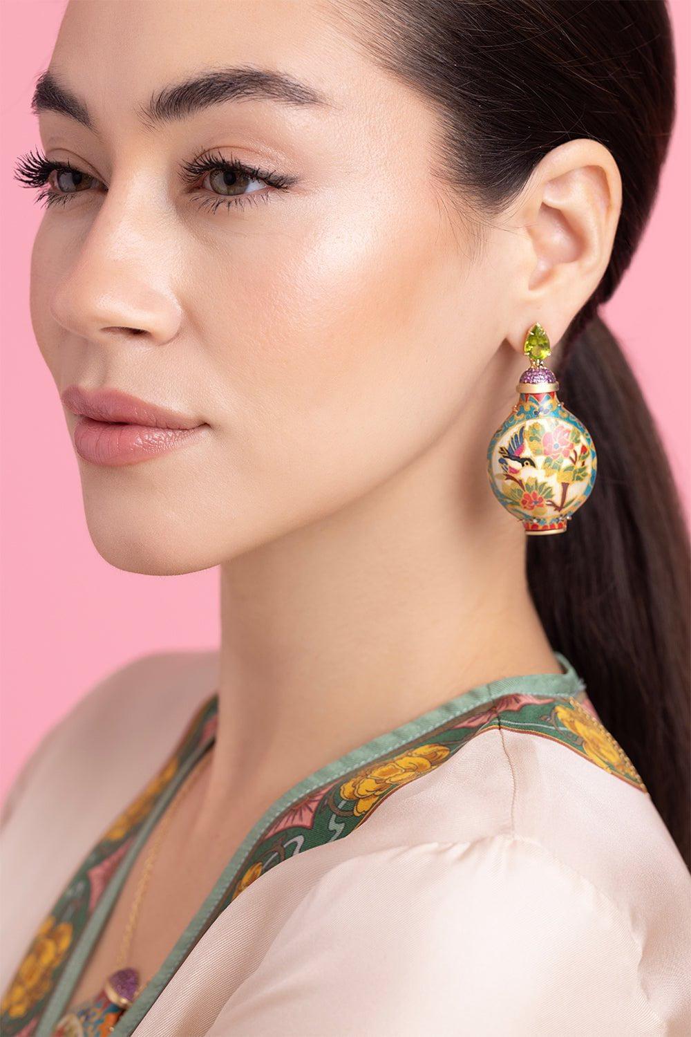 SILVIA FURMANOVICH-Snuff Bottle Marquetry Earrings-YELLOW GOLD