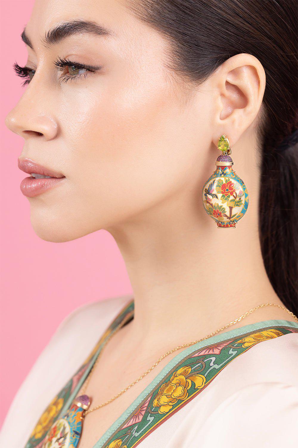 SILVIA FURMANOVICH-Snuff Bottle Marquetry Earrings-YELLOW GOLD